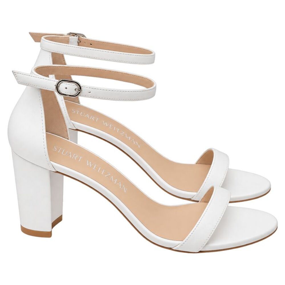 Stuart Weitzman Ankle Strap Sandal Heels in White Leather